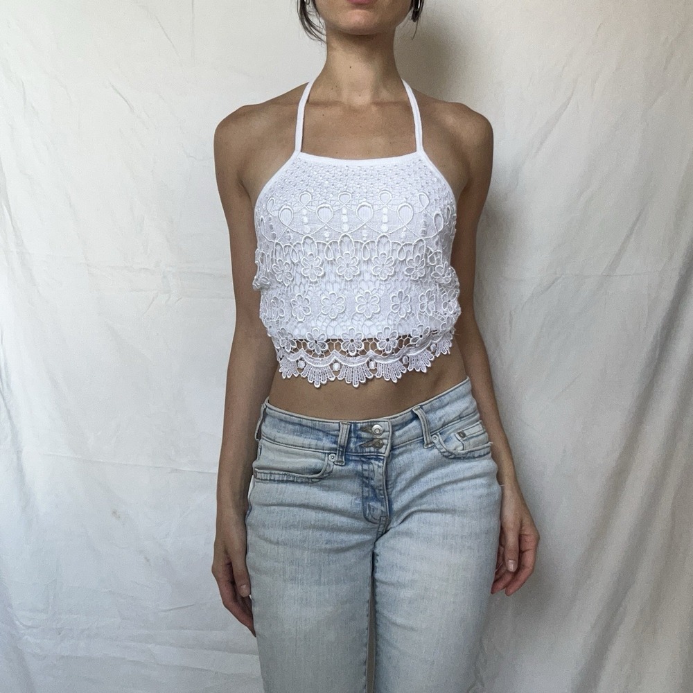 Vintage 90s Embroidered Halter Backless Top 90s Festival Beach Boho